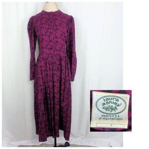 Vintage Laura Ashley Dress Medium Purple Floral Maxi